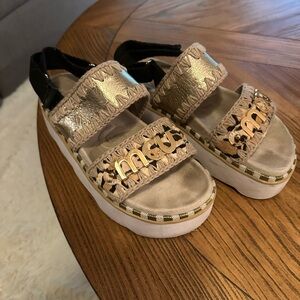 Mou Gold and Tan Platform Sandals